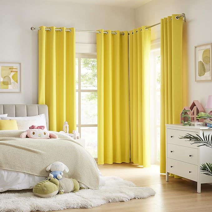DUALIFE Yellow Blackout Curtains - Room Darkening Grommet Thermal Insulated Small Window Curtain for Kids Bedroom, 2 Panels Sets (52 x 45 Inches Long, Illuminating Yellow)