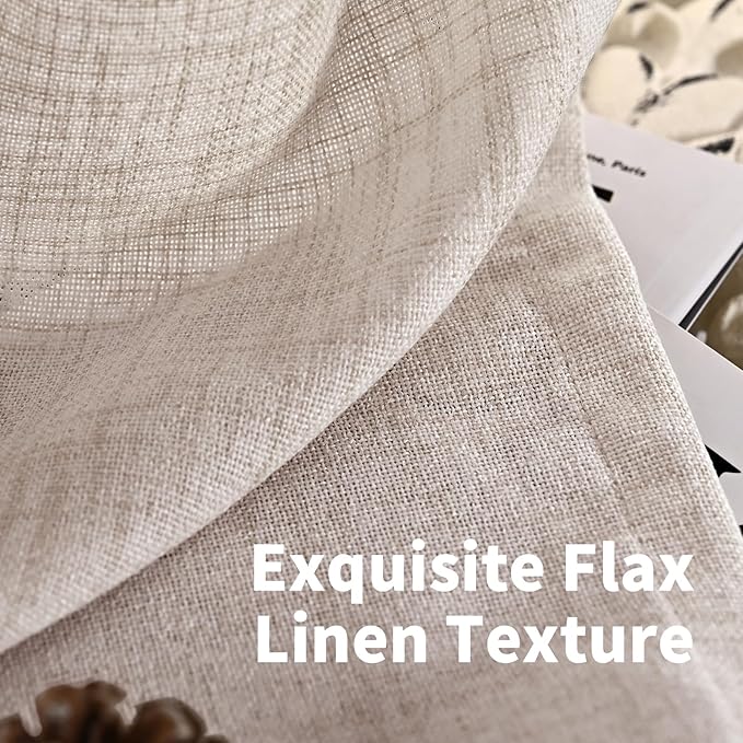 YoungsTex Short Natural Linen Curtains 45 Inch Length 2 Panels Pinch Pleated Light Filtering Textured Window Drapes for Bedroom Kitchen Cafe Privacy Back Tab, 40 X 45 Inch