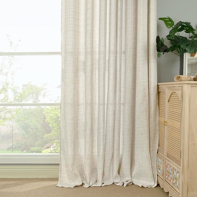 YoungsTex Linen Curtains 72 Inch Length for Living Room - Light Filtering Window Drapes with Back Tab Rod Pocket for Bedroom Office Dining Country Privacy, 42 X 72 Inch, 2 Panels