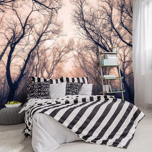 -Foggy Forest Landscapes Fabric Wallpaper Living Room Bedroom Bathroom Mountain Wall Mural- 183"x120"（ not Peel and Stick）
