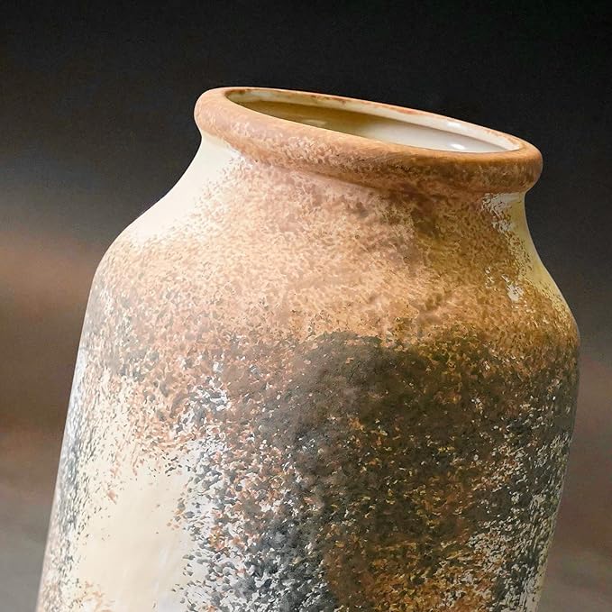 Rustic Ceramic Flower Vase, 9 Inch Terracotta Vase, Farmhouse Decor for Table Living Room Shelf Home Decor Gift Terra
