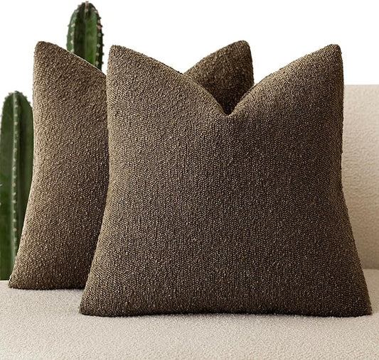 Foindtower Set of 2, Decorative Textured Boucle Throw Pillow Covers Accent Solid Pillow Cases Neutral Soft Couch Cushion Case for Chair Sofa Bedroom Living Room Home Decor 24x24Inch Chocolate