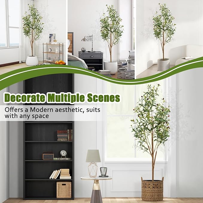 5FT Artificial Olive Tree Indoor, Tall Faux Olive Tree with Pot&Basket, Large Fake Olive Tree with Realistic 720 Silk Leaves and 40 Fruits for Living Room Home Office Decor