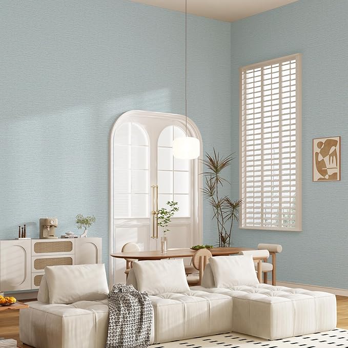 Grasscloth Peel and Stick Wallpaper 20.8"x394" Blue Thick Fabric Textured Linen Classic Faux Grassweave Neutral Removable Wallpaper Vinyl Film Roll for Home Use