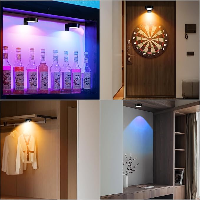 3Pack Picture Lights for Wall, RGB Color Changing Led Art Display Light with Rechargeable Battery Operated, Magnetic Painting Light with Remote Control, Wireless Home Wall Decorative Lighting, Black