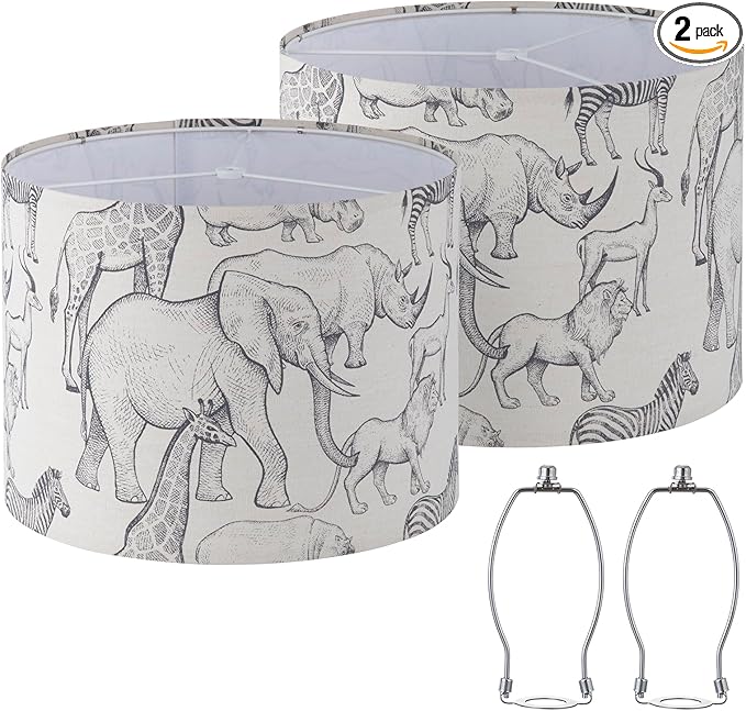 Lamp Shades Set of 2, Drum Lampshades, Lampshade 10 Inches Height, Lampshades for Table Lamp, Floor Lamp, Pendant Light, Lamp Shade Harp Holder Included