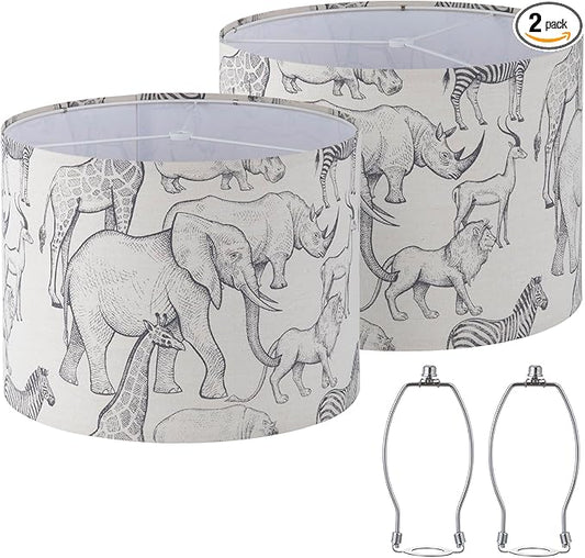 Lamp Shades Set of 2, Drum Lampshades, Lampshade 10 Inches Height, Lampshades for Table Lamp, Floor Lamp, Pendant Light, Lamp Shade Harp Holder Included