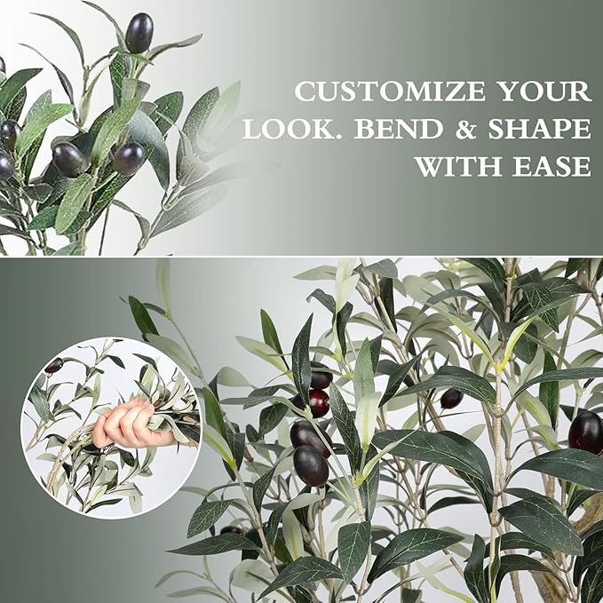 Artificial Olive Tree 6 ft, 71 Inch Faux Olive Tree with White Planter, Natural Olive Branches and Realistic Leaves for Modern Home Office Living Room Floor Decor