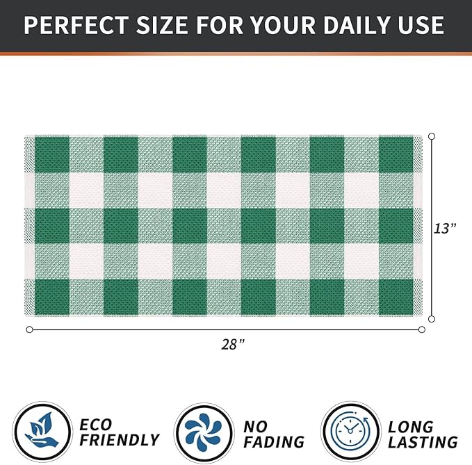 Homaxy 100% Cotton Waffle Weave Check Plaid Kitchen Towels, 13 x 28 Inches, Super Soft and Absorbent Dish Towels for Drying Dishes, 4-Pack, White & Dark Green