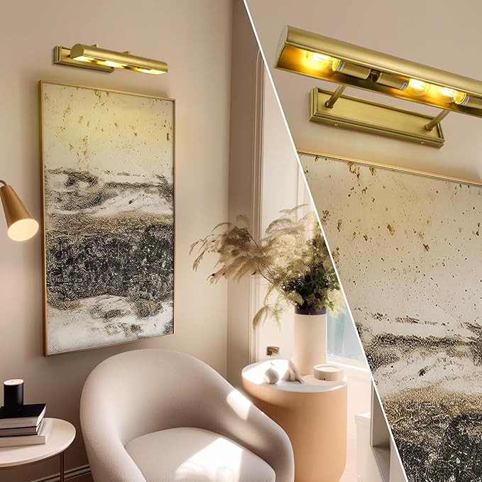 24in Modern Brass Picture Lights for Wall Hardwired, 4 Light Gold Wall Picture Light for Above Picture Frame, Accent Light for Living Room, Bookcase, Library Display (Includes Bulbs)