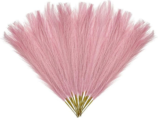 30 Pcs Deep Pink Faux Pampas Grass, 17 Inches Artificial Pampas Grass Bulk, Short Fluffy Faux Pompas for Vase Filler, Home Boho, Wedding Anniversaries, Baby Shower Decoration