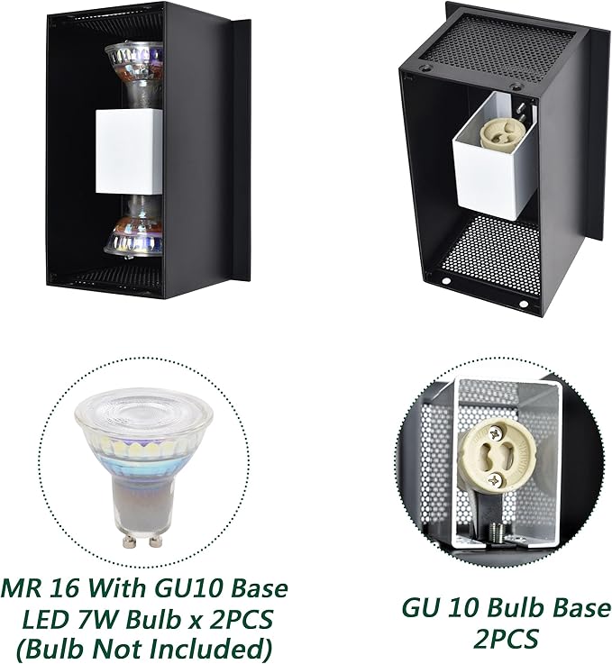 Black Reflex Modern Wall Sconce Indoor, Minimalist Up and Down Wall Light, Wall lamp for Entryway Hallway Bedroom Living Room Corridor Mirror Stairs, 2x7W Max GU10 Base, Matte Black