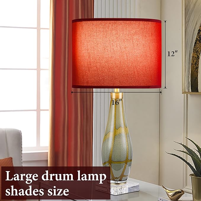 GOSO Large Burgundy Lamp Shade Set 1, 16"×12" Spider Fitter,Replacement Lampshade for Floor Lamps,Victoria Natural Shade for Side Table Lamps Bedroom-Simple Assembly (Harp and Finials Not Included)