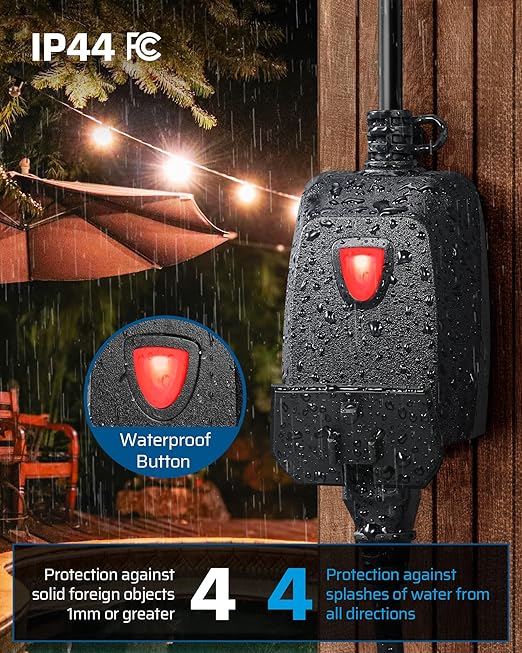 DEWENWILS Outdoor Dimmer for String Lights, Remote Control Plug, 100FT Range, Waterproof Plug in Dimmer for Dimmable LED/Tungsten Bulbs, FCC Listed