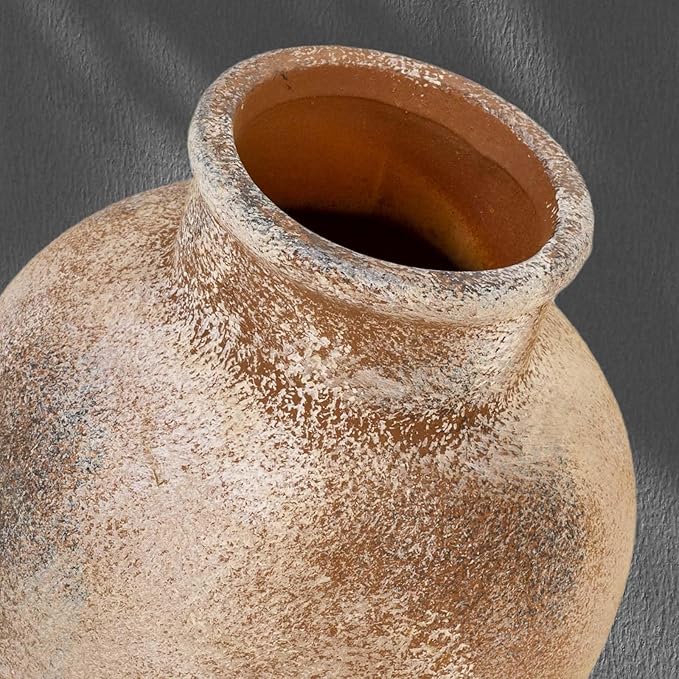 Ceramic Rustic Farmhouse Vase | 6 Inch Pottery Decorative Flower for Home Decor | Boho Vase | Terracotta for Table, Living Room, Bathroom Decoration, Shelf Decor, Mantel, Terra