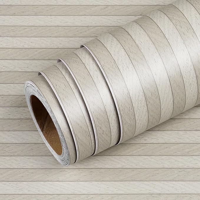 Livelynine 15.8x197 Tan Beige White Striped Wallpaper Peel and Stick Neutral Stripe Wall Paper Roll Stripes Accent Wall Panels Wood Contact Paper Waterproof Wood Panel Wallpaper for Bathroom Bedroom