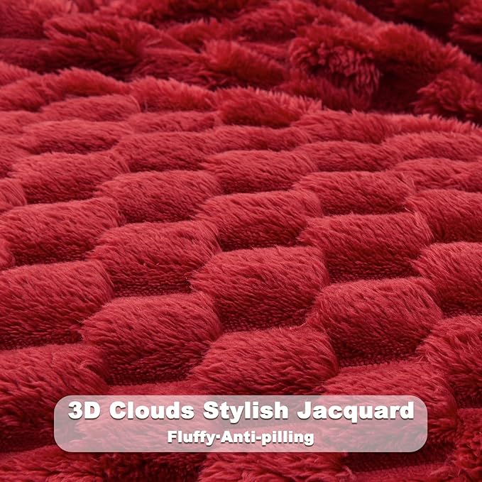 NEWCOSPLAY Super Soft Throw Blanket Red Premium Silky Flannel Fleece 3D Clouds Stylish Jacquard Lightweight Bed Blanket All Season Use 350GSM (Red, Throw(50"x60"))