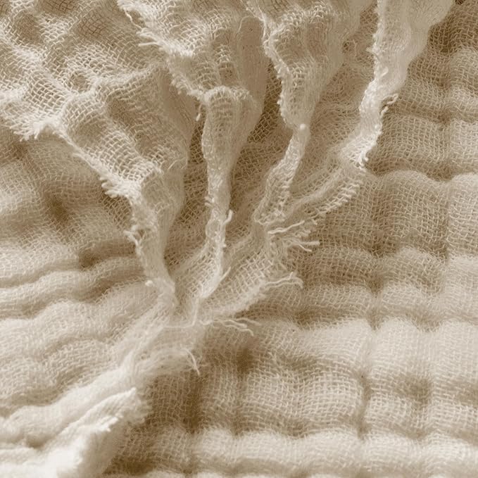 Carriediosa 100% Cotton Muslin Throw Blanket 108" X 90" King Size，4-Layers Summer Gauze Throws for Bed Couch，Soft Lightweight Breathable Linen Blankets Bedspread for Adults All Season，Khaki