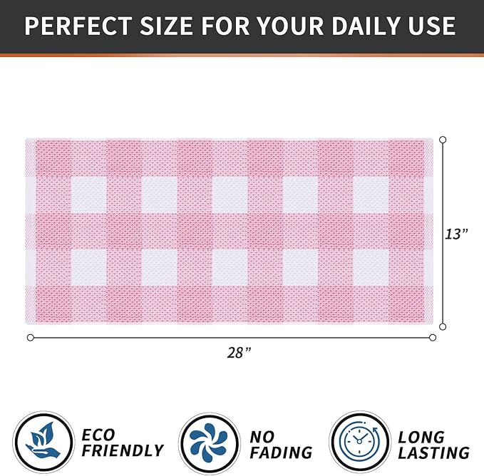 Homaxy 100% Cotton Waffle Weave Check Plaid Kitchen Towels, 13 x 28 Inches, Super Soft and Absorbent Dish Towels for Drying Dishes, 4-Pack, White & Pink