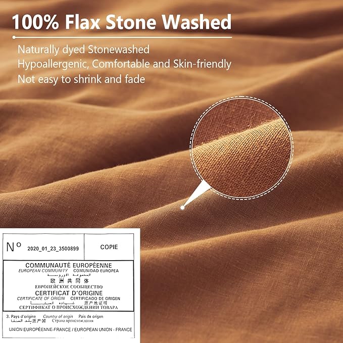 Simple&Opulence 100% Linen Pillow Case Queen Size Set of 2, Rust Pillow Covers with Overlap Closure, Luxury Breathable Pillowcases Protectors Suitable for All-Season (20" X 26", Rust)