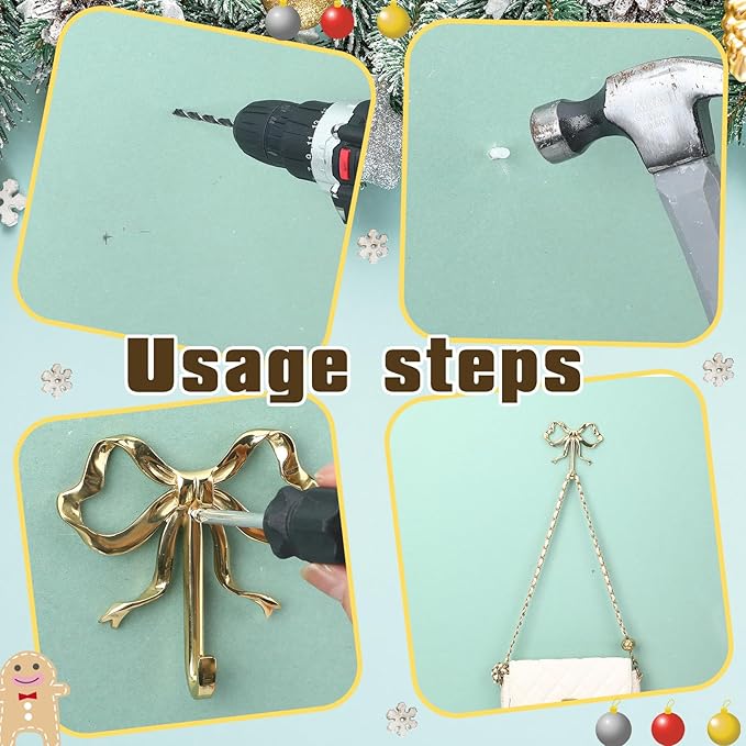 1 Pcs Coquette Gold Bow Knot Hooks Brass Bow Wall Door Hanger Towel Hooks Brass Coat Hanger Decorative Holder for Christmas Wedding Bathroom Living Room Kitchen Decor (L)