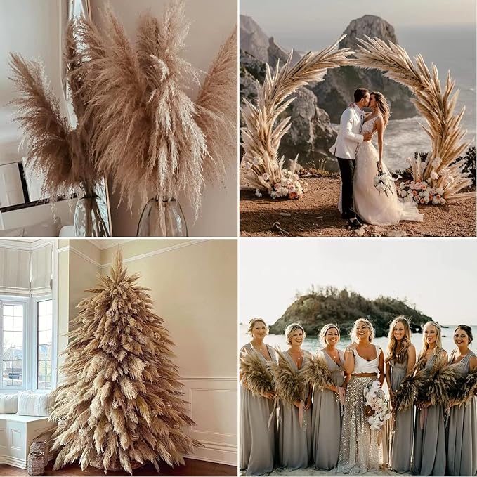 9 Stems Pampas Grass Decor Tall 48''/4 FT, Long Fluffy Dried Pompas Grass, Large Pampas Grass for Floor Vase, Rustic Wedding, Baby Shower, Party, Farmhouse, Boho Home Decor