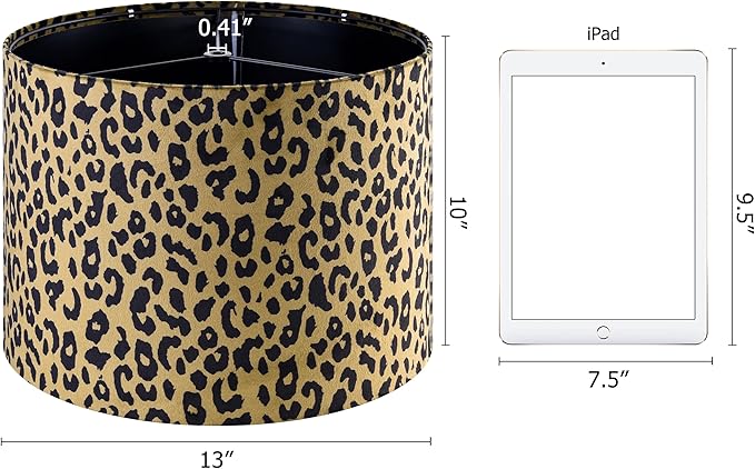 GOSO 13" Drum Yellow Leopard Lamp Shade for Table Lamp & Floor Lamps,Art Deco & Vintage Animal Lampshades Medium,13" x 13" x 10" (Spider) Traditional Velvet Pattern Dot Shade Required Assembly -1 Pack
