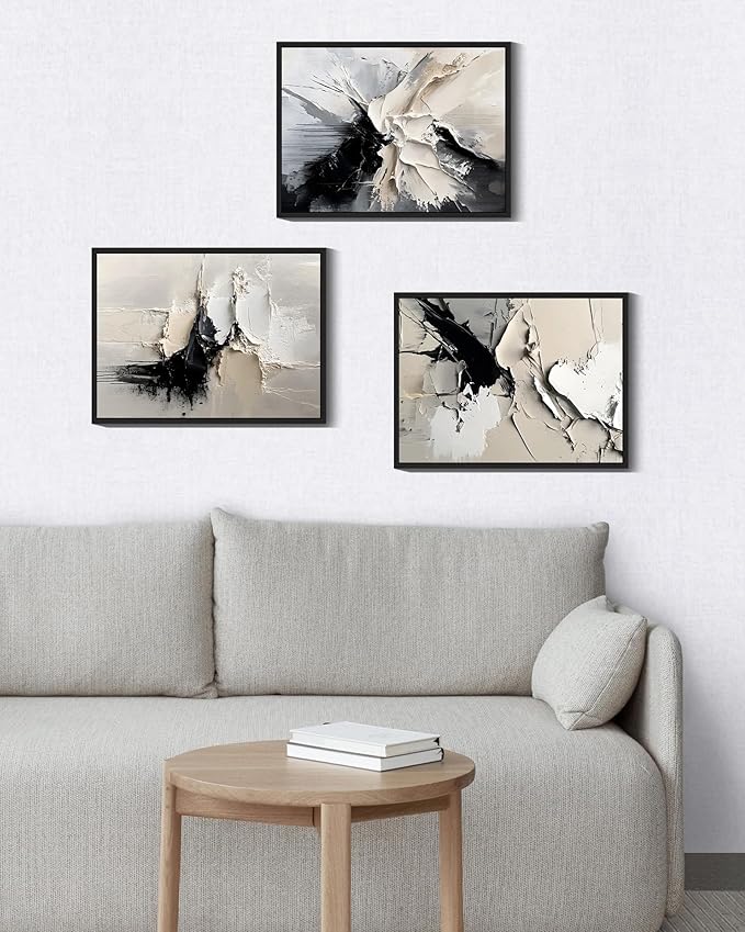 KUVIOKE Navy Blue Abstract Framed Wall Art Minimalist Graffiti Pastel Wall Decor Modern Neutral Color Block Illustration Painting Brush Stroke Art Home Decor 11x14in (Black Framed)