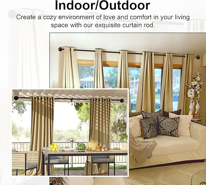 OEMQOBE Curtain Rods for Windows 16 to 72 Inches, Heavy Duty Industrial Curtain Rods 2 pack, Adjustable Wrap Around Blackout Curtains Rod, Black Drapery Rod, 1 Inch Indoor/Outdoor Drapery Pole