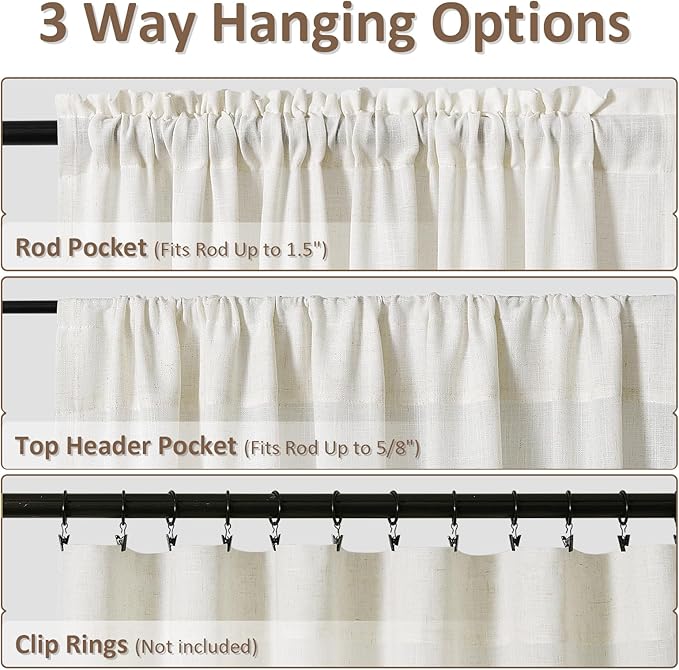 Guken Natural Linen Curtains 94 Inch Length for Living Room Bedroom 2 Panels Set Rod Pocket Light Filtering Semi Sheer Window Curtains 52 Inch Width Boho Farmhouse Linen Drapes Cream Ivory, W52xL94