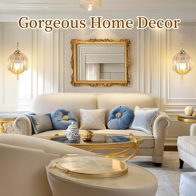 Vintage Battery Operated Wall Sconce with Flower lampshade,Rechargeable Battery Powered Wall Lights,Wall lamp with 15 Colors for Bedroom Living Room Home Decor (Amber Tulip, 2 Light Battery Operated)