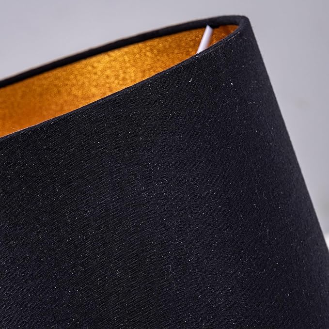 Wellmet BlackGold 8"x 8"x11" Lampshade, No Assembly Required, Classic Modern Lamp Shade for Table Lamp, Bedside Lamp, Floor Lamp, Fabric Drum Lampshade, Spider Fitter
