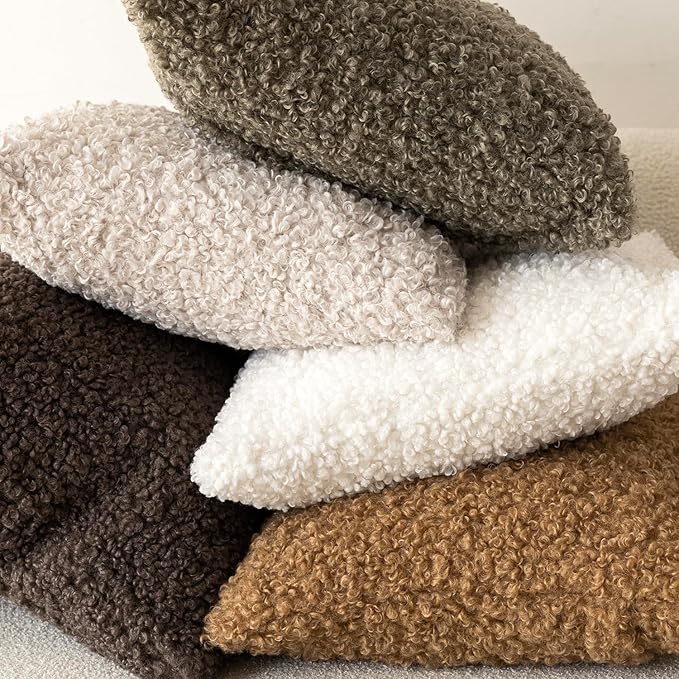 Foindtower Set of 2 Curly Teddy Wool Pillow Covers Decorative Boucle Textured Lumbar Throw Pillow Faux Fur Pillowcases Sheepskin Cushion Case for Sofa Bedroom Car 12"x20" Bronze