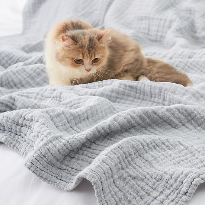 Carriediosa 100% Cotton Muslin Throw Blanket 90" X 90" Queen Size，4-Layers Summer Gauze Throws for Bed Couch，Soft Lightweight Breathable Linen Blankets Bedspread for Adults All Season，Grey