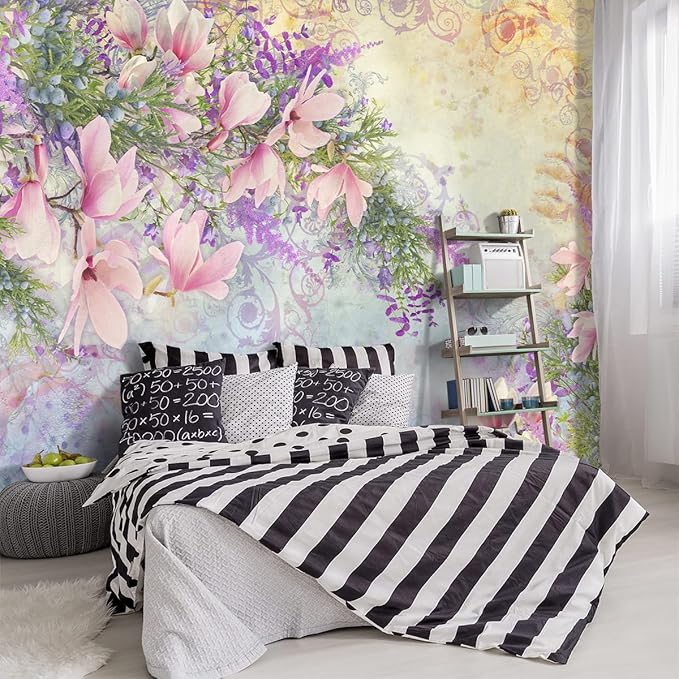 -Magnolia Flower Botanical Floral Fabric Wallpaper Living Room Bedroom Bathroom Flowers Wall Mural- 137"x96"（ not Peel and Stick）