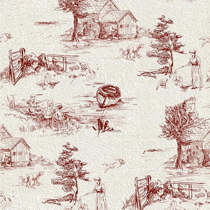 QUCHENG Chinoiserie Style Wallpaper Monochrome Wall Decor Toile de Jouy Landscape Dresser Decal Removabal Self Adhesive Sticker Peel and Stick Furniture Stickers Vintage Cabinet Decoration