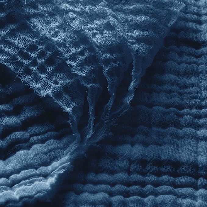 Carriediosa 100% Cotton Muslin Throw Blanket 108" X 90" King Size，4-Layers Summer Gauze Throws for Bed Couch，Soft Lightweight Breathable Linen Blankets Bedspread for Adults All Season，Navy Blue