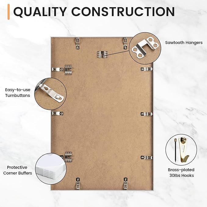 16x24 inch Metal Poster Frame - 16 x 24 Thin Aluminum Picture Frames Matted for 12x18 Photos, Artworks, Prints, Puzzle - High Definition Plexiglass - Vertical and Horizontal Display - Wall Hook Hanging Hardware Included - Silver, Set of 1