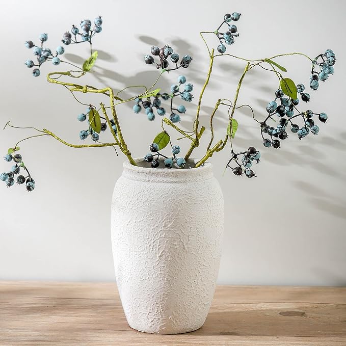 Ceramic Farmhouse Flower Vase, 8.2 Inch Terracotta Rustic Vase, Christmas Decorative Pottery Flower Vases for Living Room, Entryway, Table, Shelf Decor