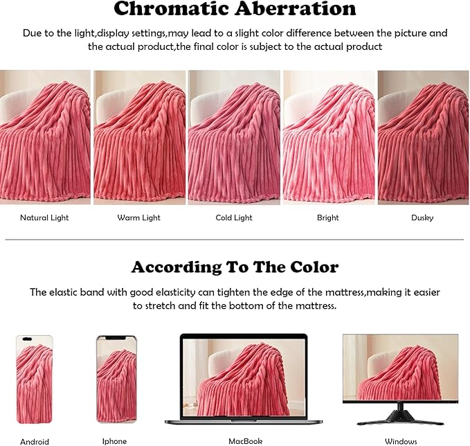 NEWCOSPLAY Super Soft Throw Blanket Coral Pink Premium Silky Flannel Fleece 3D Ribbed Jacquard Lightweight Bed Blanket All Season Use (Coral Pink Ribbed, Throw(50"x60"))