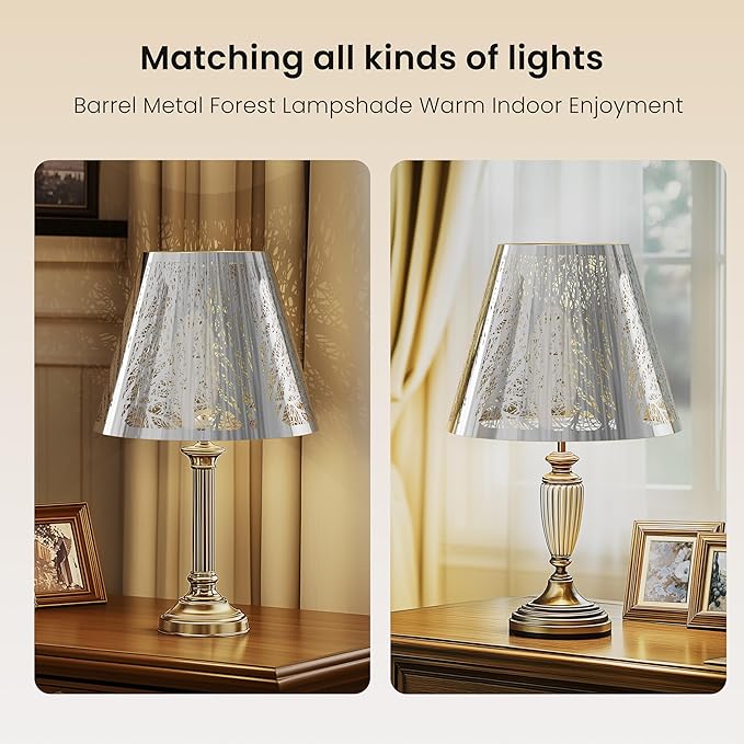 Small modern Chrome Gold lamp shades,metal boho scalloped lamp shade,Lamp shade replacement 5" top, 9" bottom, 7" high (Spider Fitter) lamp shades for table lamps and floor lamp,Unique Forest Etched