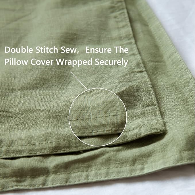 Simple&Opulence 100% Linen Pillowcases Basic Style Solid Color Set of 2, King Size Stone Washed Flax Pillow Cover Envelope Closure (20''x40'', Sage Green)