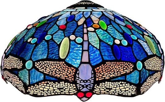 Capulina Tiffany Lamp Shade 16 Inches Wide Accessories Replacement Blue Dragonfly Style Stained Glass Lampshade for Table Lamp Floor Lamp Pendant Light