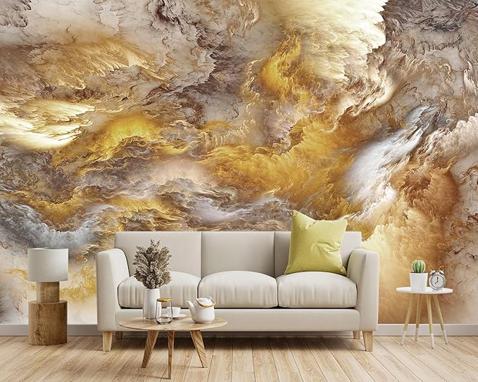 -Golden Clouds Ceiling Fabric Wallpaper Living Room Bedroom Bathroom Modern Boys Girls Kids Room Abstract Large Mural- 183"x120"（ not Peel and Stick）