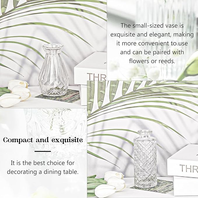 Set of 12 Glass Bud Vase Set, Small Vintage Clear Flower Vase Centerpieces for Table Bulk Cute Rustic Style Mini Vase for Home Decor Wedding Baby Shower Birthday Party