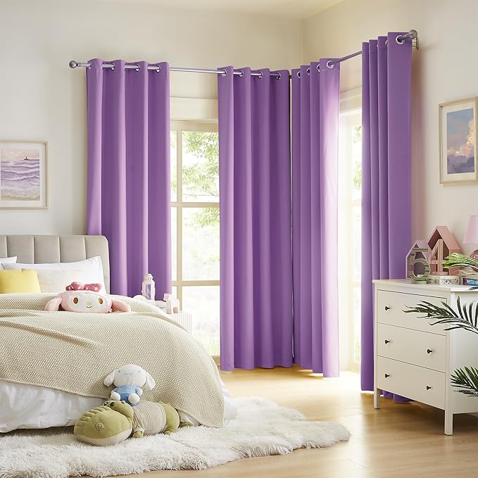DUALIFE Purple Curtain Panels for Girls Room 45 inch Length Solid Energy Efficient Room Darkening Bedroom Curtains for Short Windows Thermal Insulated Grommet Top 52 x 45 inch