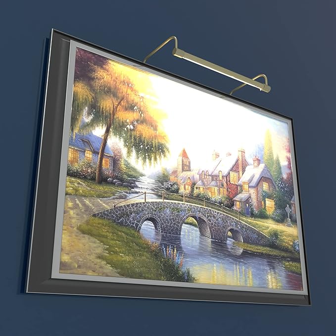 Cocoweb 16 Inch Tru-Slim Antique Brass Picture Light - LED, 2700K, Adjustable Arm, Plug-in, Toggle Switch, Sleek and Compact Design