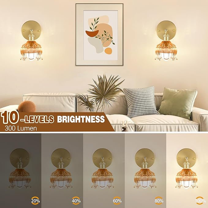 Battery Operated Wall Sconce with Remote Control,Vintage Wall Lamp with Flower lampshade,Rechargeable Battery Powered Wall Lights with 15 Colors for Beside Bedroom Living Room Doorway,Flower Amber