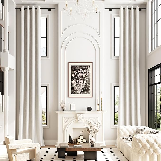 Nanspring Black Out Linen Curtains 132 Inch Long for Bedroom Grommet Neutral Cream Blackout Drapes for Bedroom Modern Farmhouse Thermal Insulated Blackout Curtain 132 Inch Length with White Backing