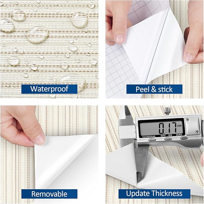 FunStick 24"x200" Grasscloth Peel and Stick Wallpaper Textured Beige Linen Fabric Wallpaper Stick and Peel Waterproof Self Adhesive Faux Grasscloth Contact Paper for Cabinets Room Walls Desk Removable